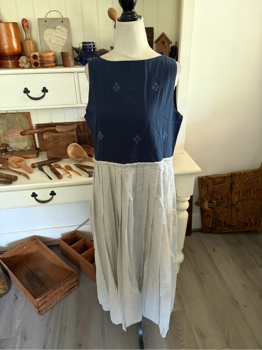 Rag + Bone Sleeveless Navy and White Maxi Dress